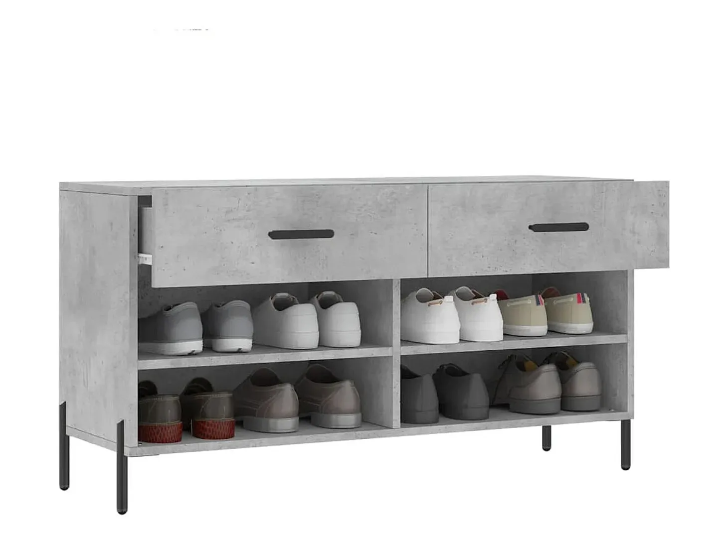 Banco zapatero de hormigón gris 102x35x55 cm madera de ingeniería