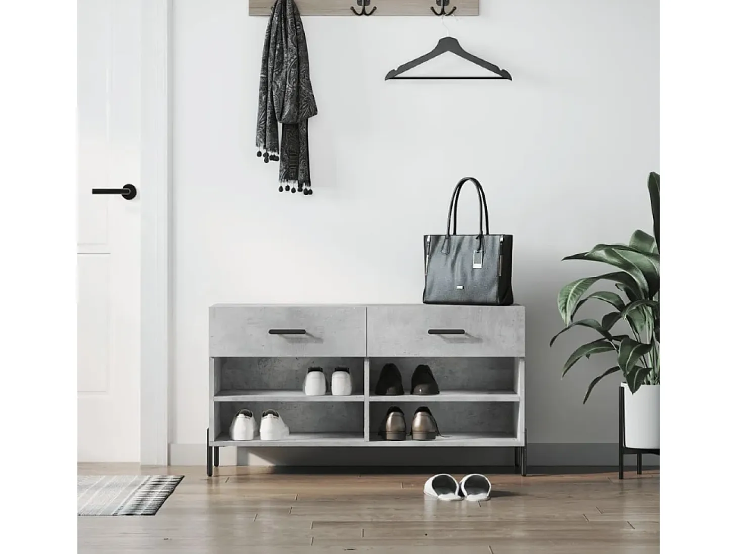 Banco zapatero de hormigón gris 102x35x55 cm madera de ingeniería