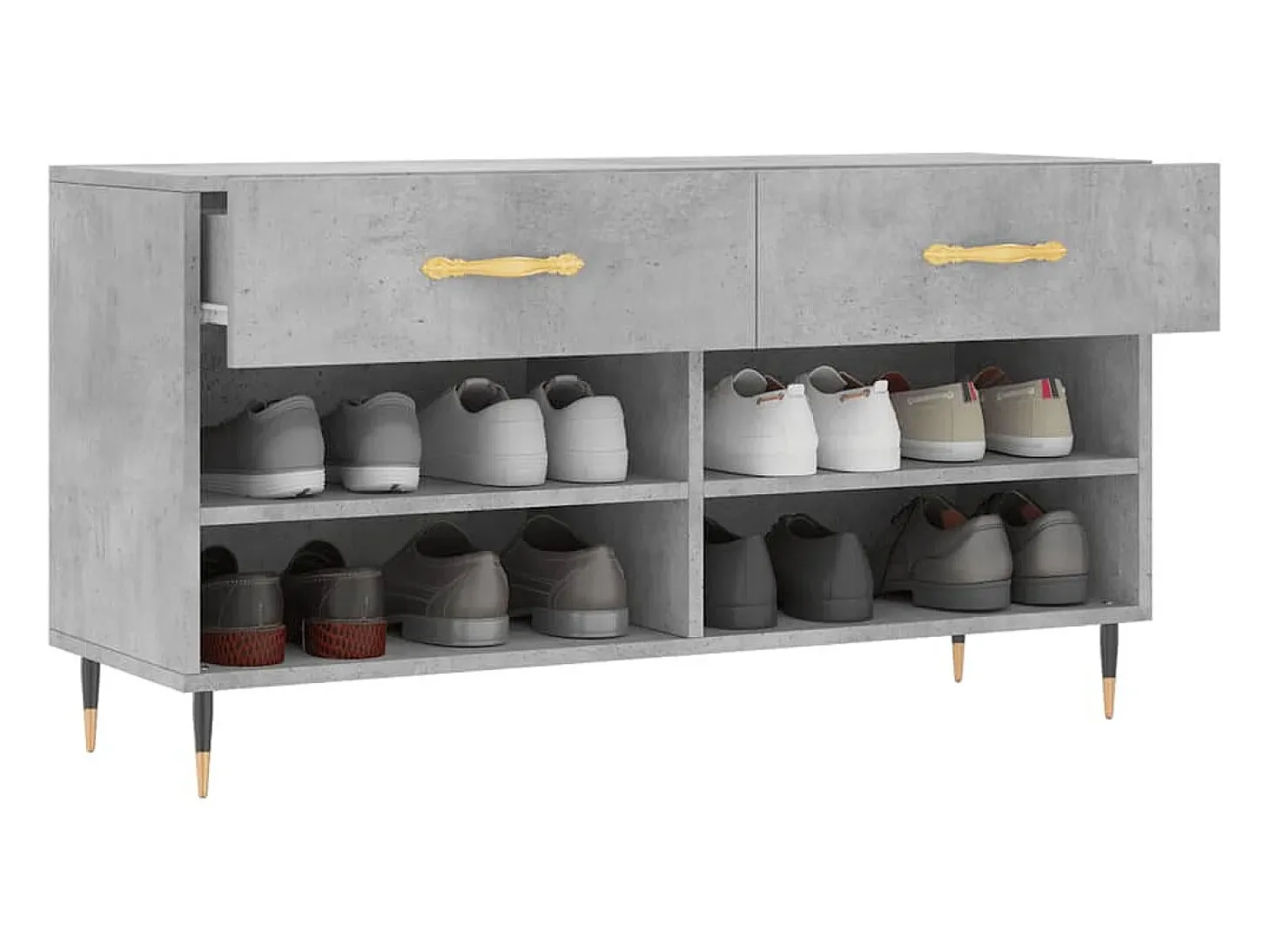 Banco zapatero de hormigón gris 102x35x55 cm madera de ingeniería