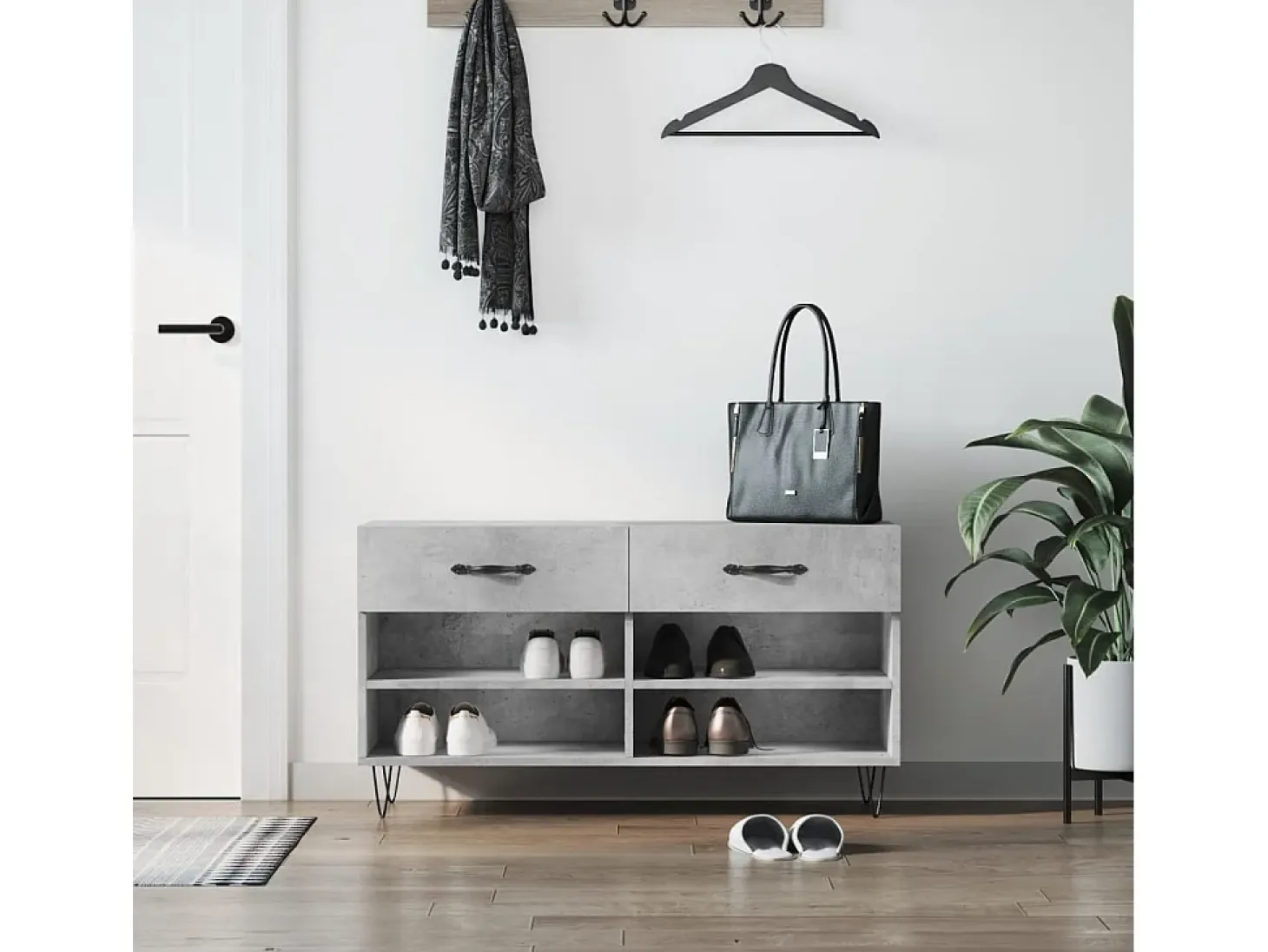 Banco zapatero de hormigón gris 102x35x55 cm madera de ingeniería