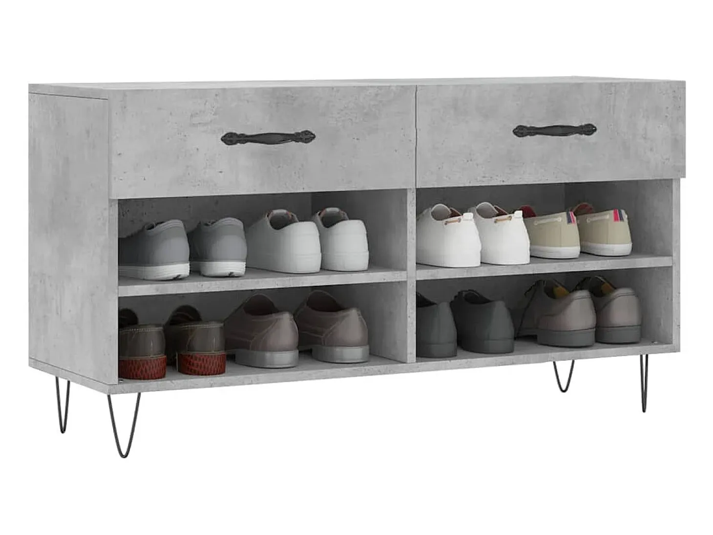 Banco zapatero de hormigón gris 102x35x55 cm madera de ingeniería