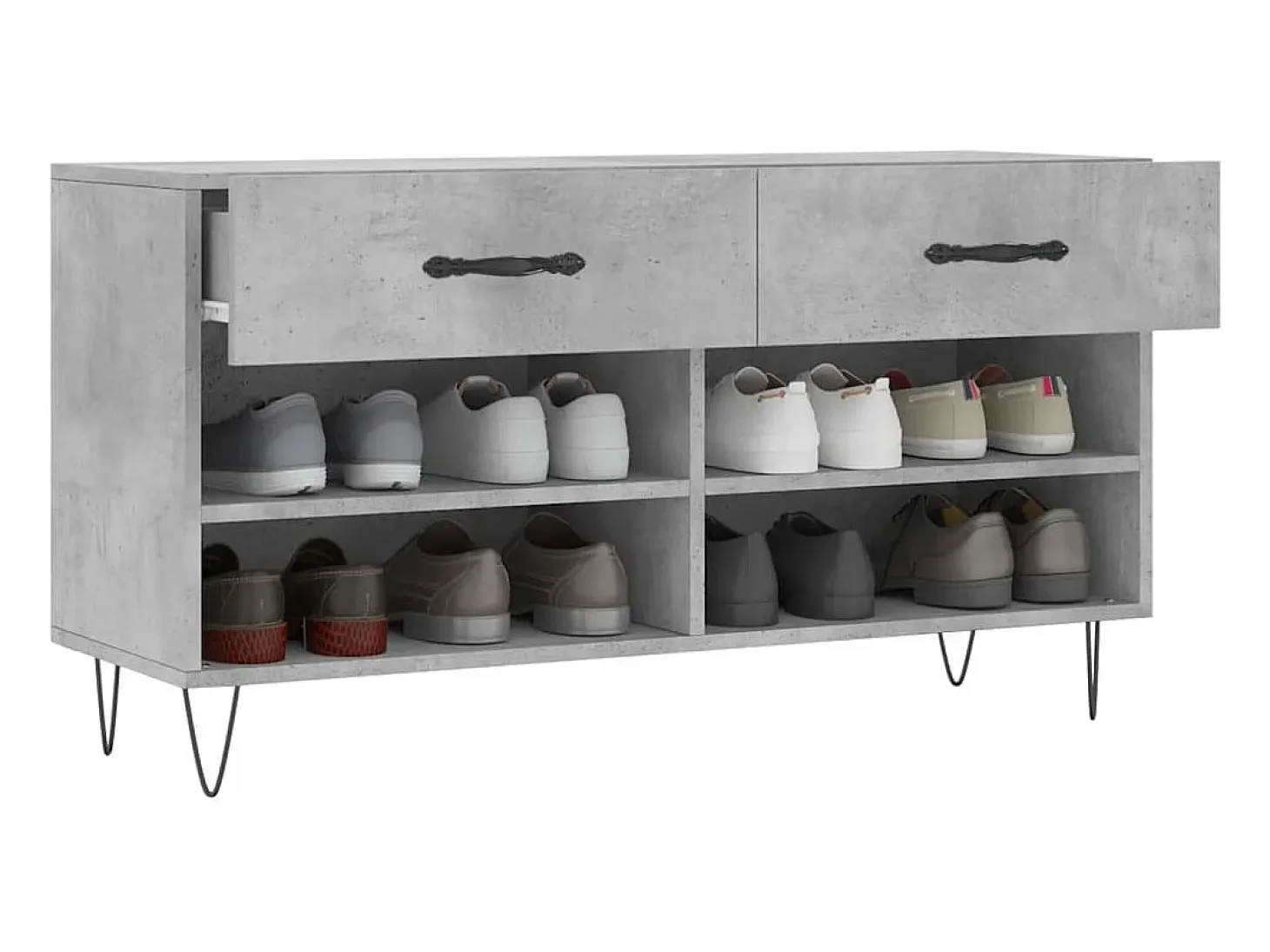 Banco zapatero de hormigón gris 102x35x55 cm madera de ingeniería