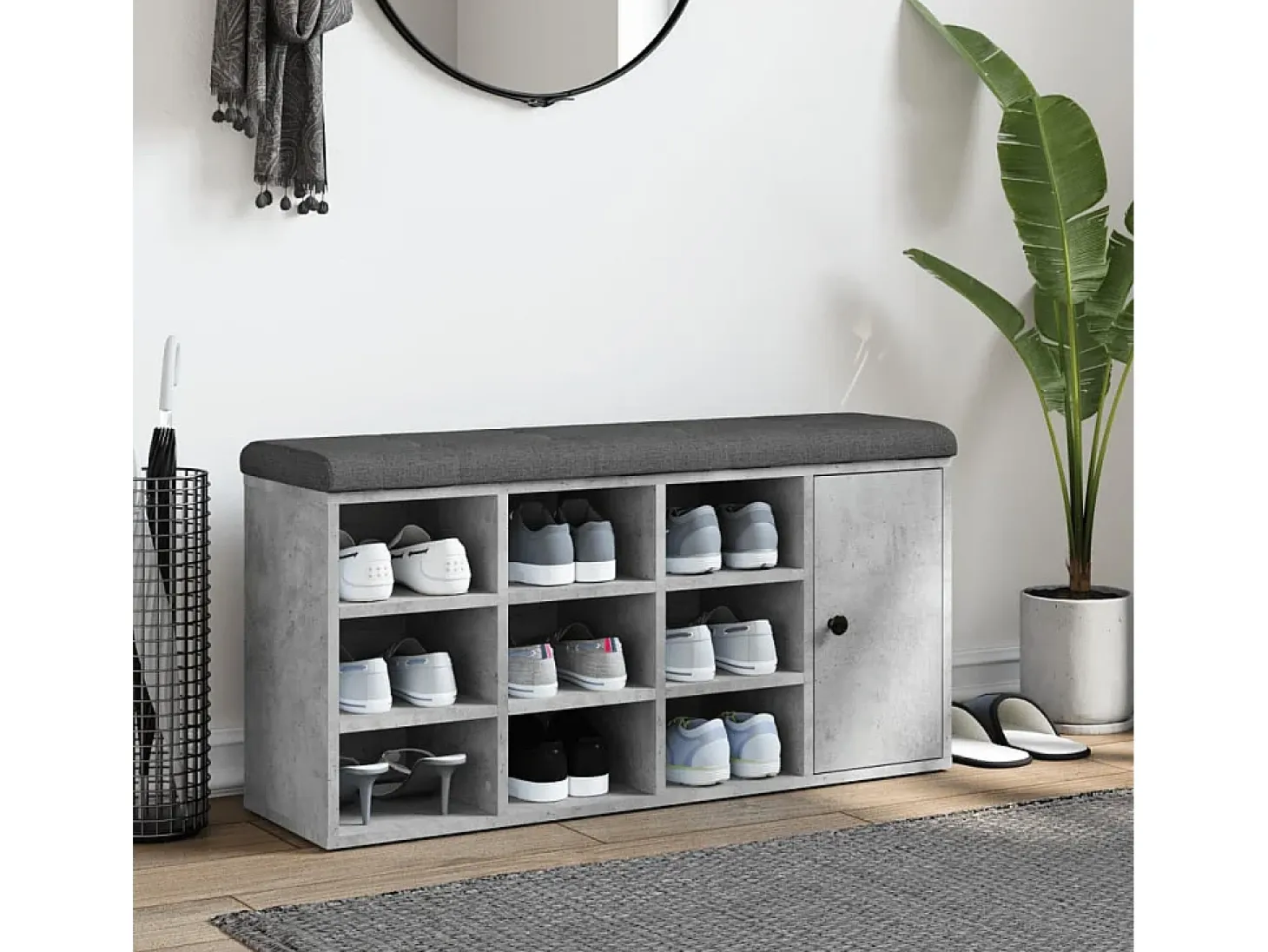 Banco zapatero de hormigón gris 102x32x50 cm madera de ingeniería