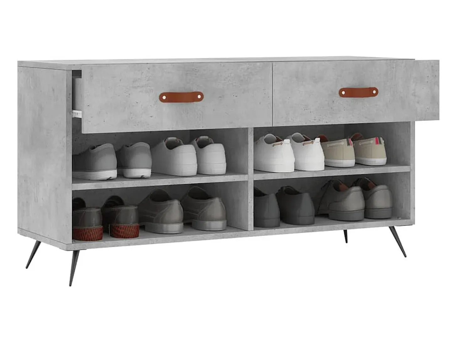 Banco zapatero de hormigón gris 102x35x55 cm madera de ingeniería
