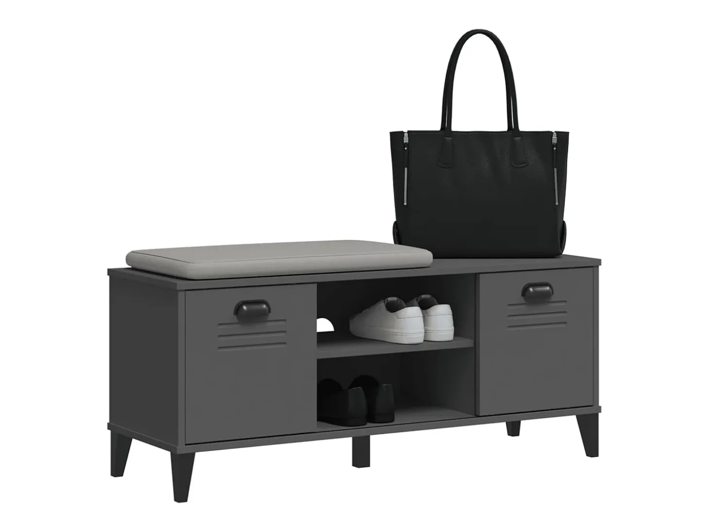 Banco zapatero de madera maciza de pino color gris antracita