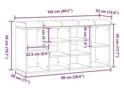 Banco zapatero de madera antigua 102x32x50 cm madera de ingeniería