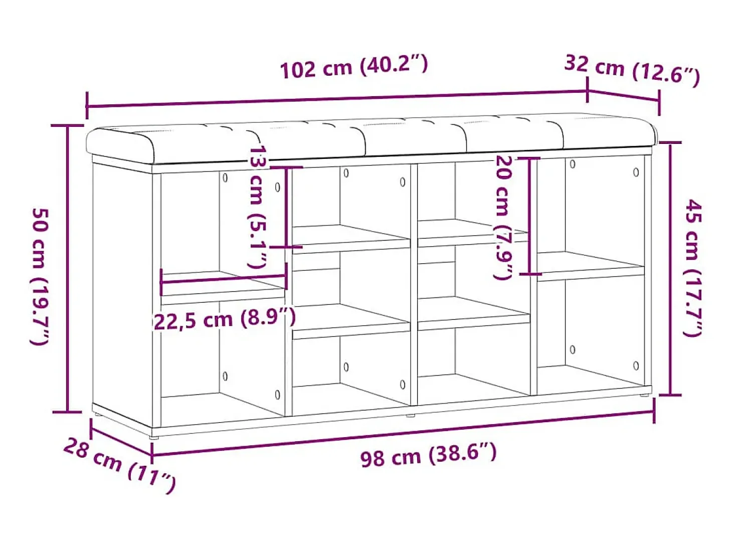 Banco zapatero de madera antigua 102x32x50 cm madera de ingeniería