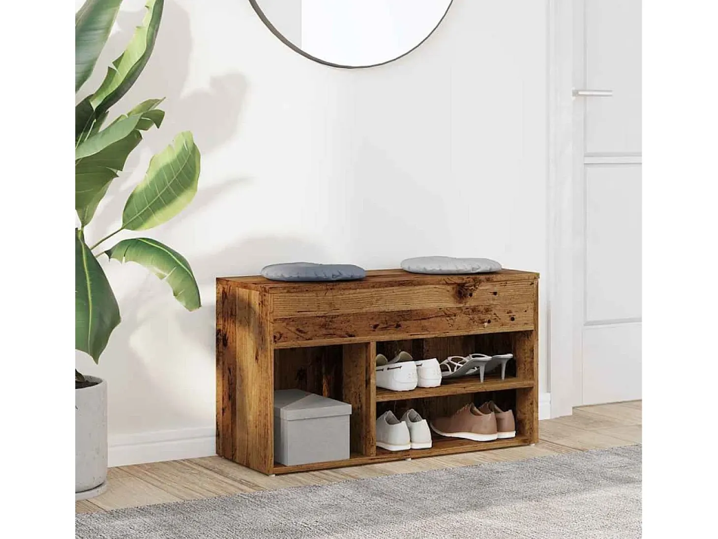 Banco zapatero de madera antigua 80x30x45 cm madera de ingeniería