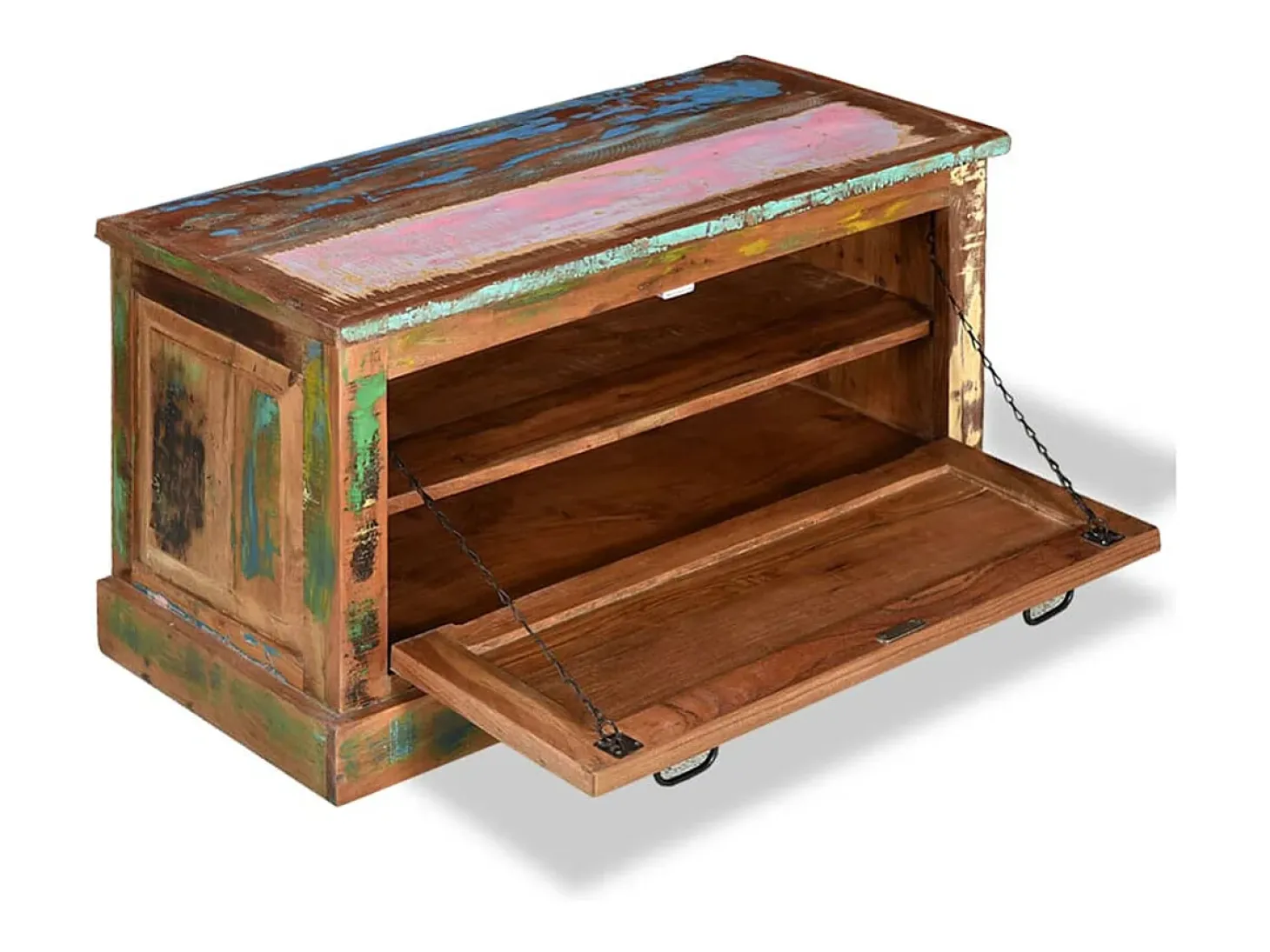 Banco zapatero de madera maciza reciclada ES680648