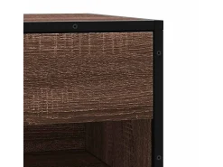 Banco zapatero de roble marrón fabricado con madera de ingeniería y metal.