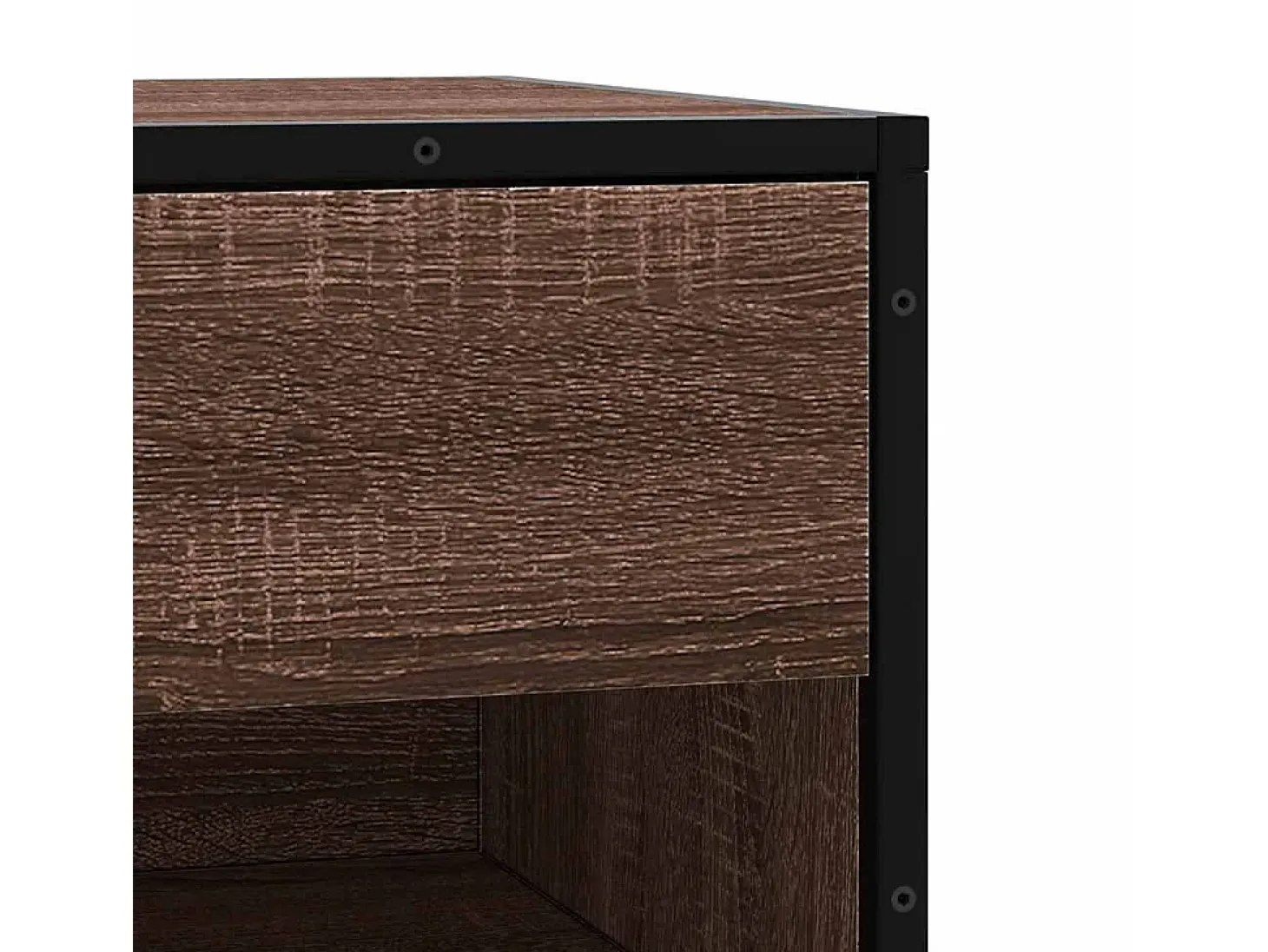 Banco zapatero de roble marrón fabricado con madera de ingeniería y metal.
