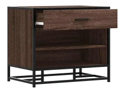 Banco zapatero de roble marrón fabricado con madera de ingeniería y metal.