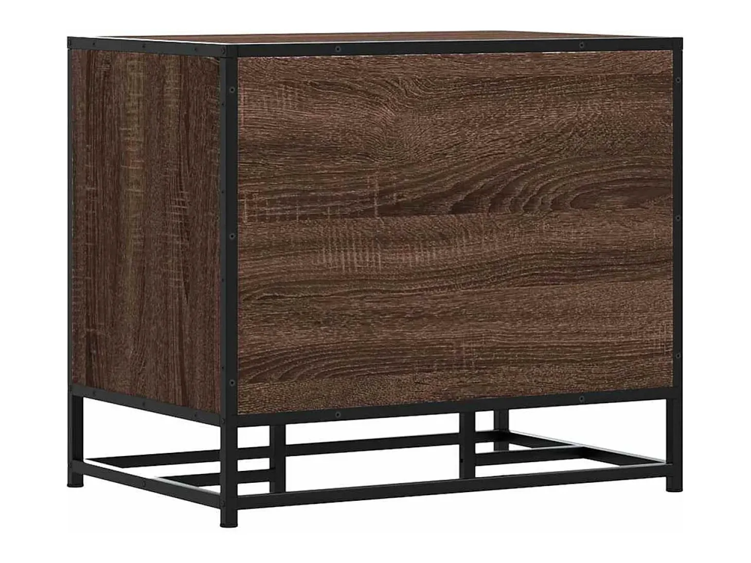 Banco zapatero de roble marrón fabricado con madera de ingeniería y metal.