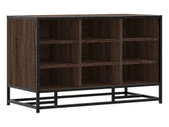 Banco zapatero de roble marrón fabricado con madera de ingeniería y metal.