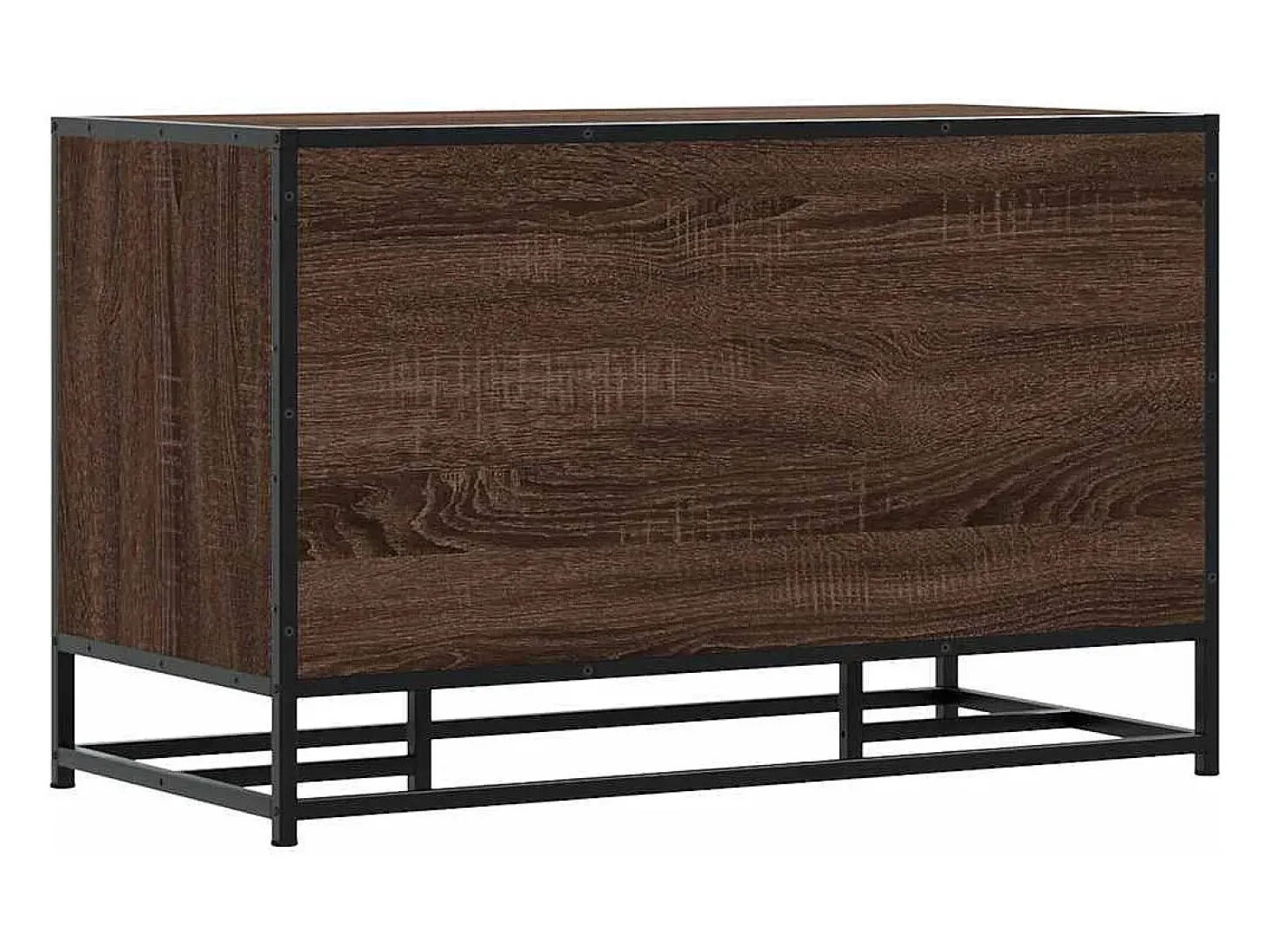 Banco zapatero de roble marrón fabricado con madera de ingeniería y metal.