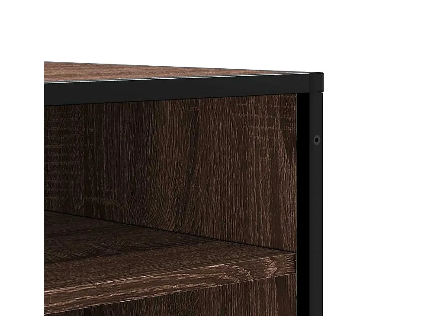 Banco zapatero de roble marrón fabricado con madera de ingeniería y metal.