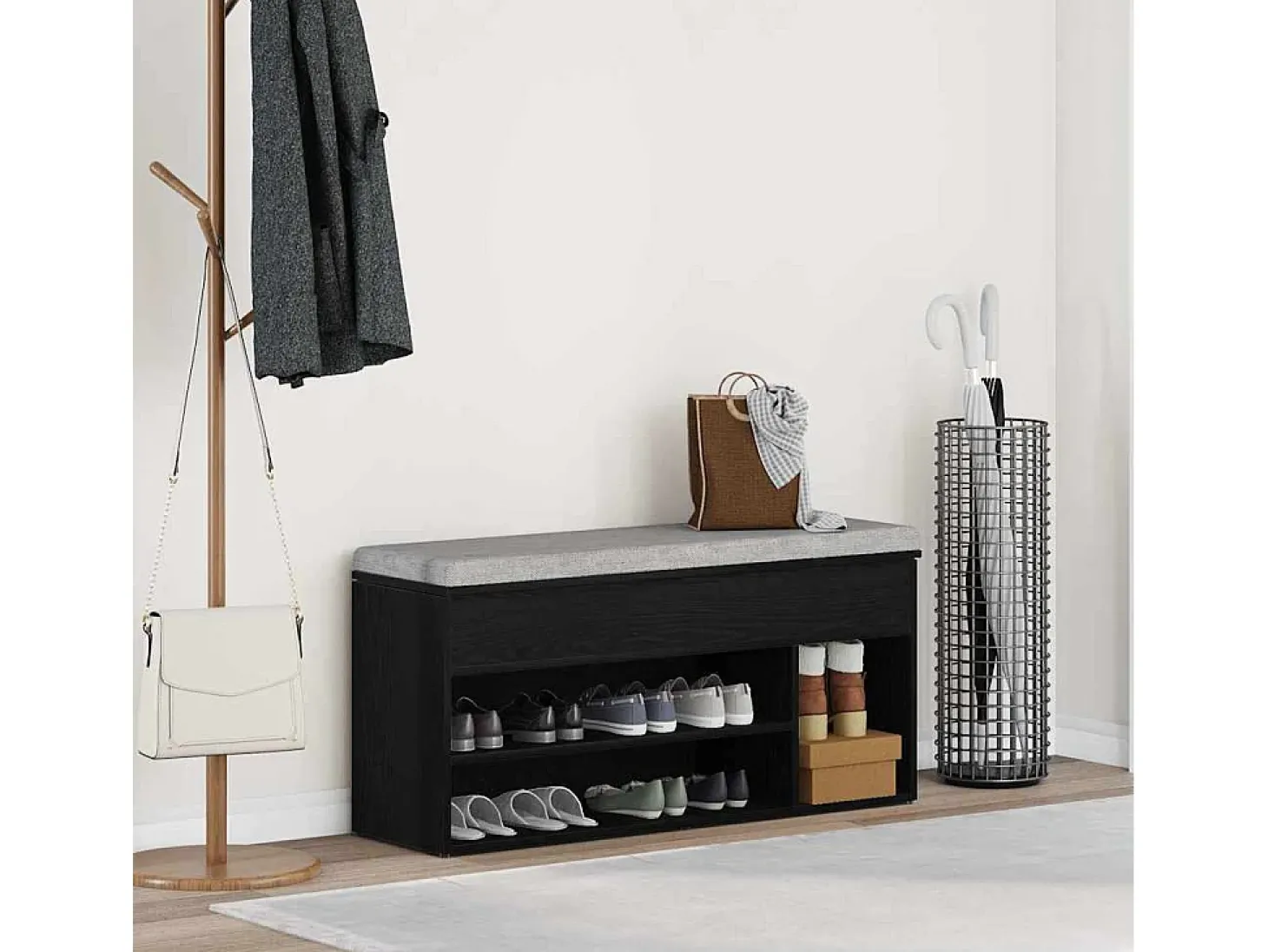 Banco zapatero de roble negro 102x30,5x45 cm madera de ingeniería