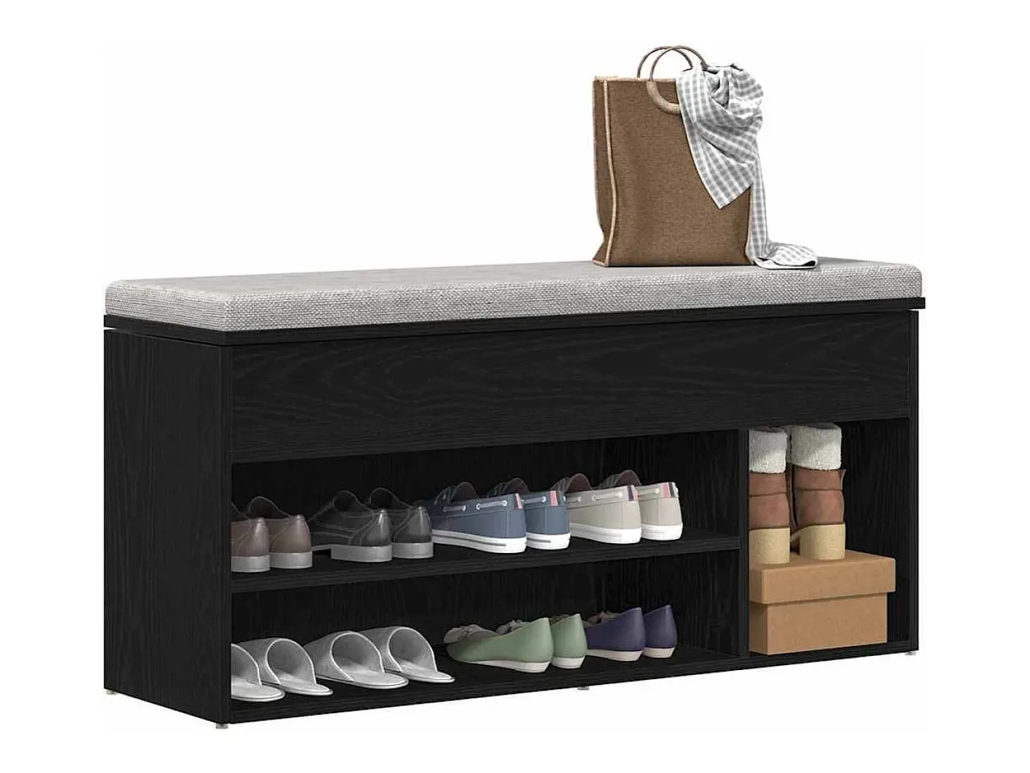 Banco zapatero de roble negro 102x30,5x45 cm madera de ingeniería