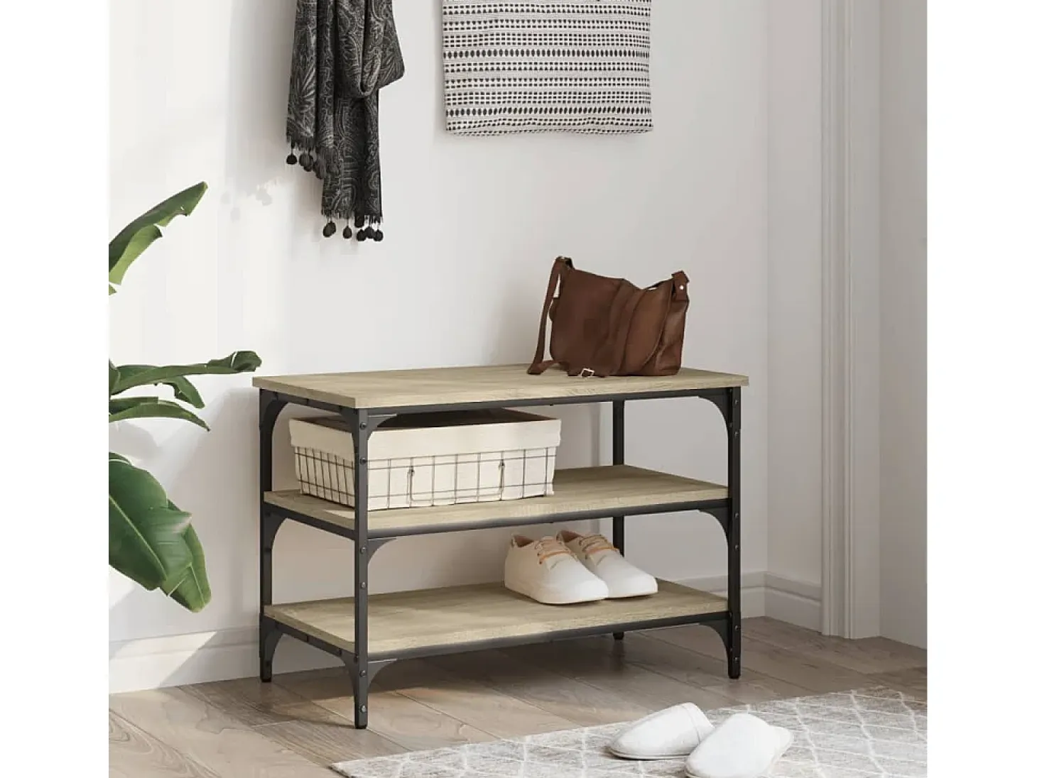 Banco zapatero de roble Sonoma 70x38,5x49 cm madera de ingeniería