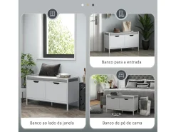 Banco zapatero Flow Homcom asiento + 2 compartimentos blanco 50x84x35 cm