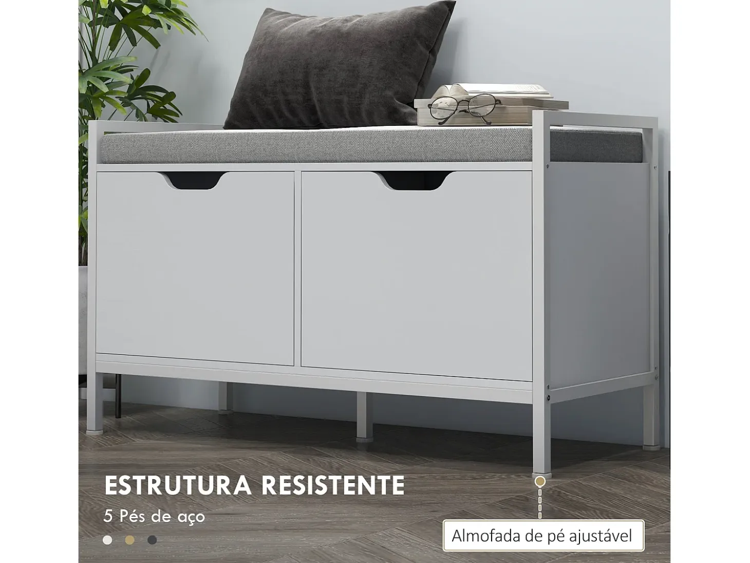Banco zapatero Flow Homcom asiento + 2 compartimentos blanco 50x84x35 cm