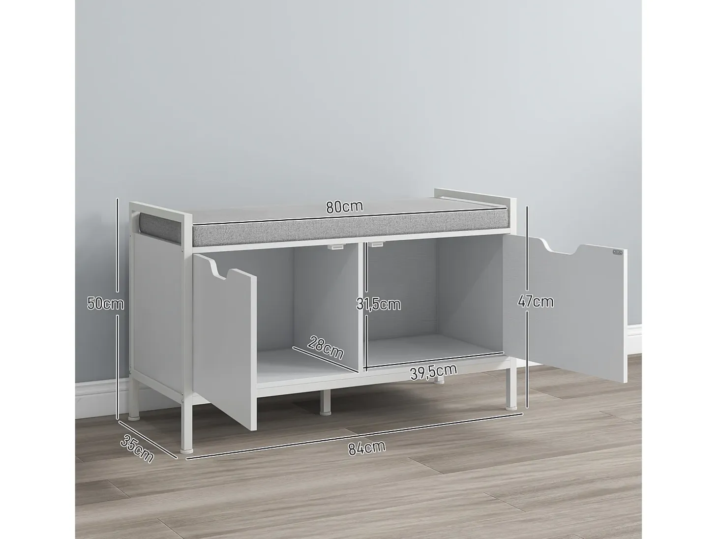 Banco zapatero Flow Homcom asiento + 2 compartimentos blanco 50x84x35 cm