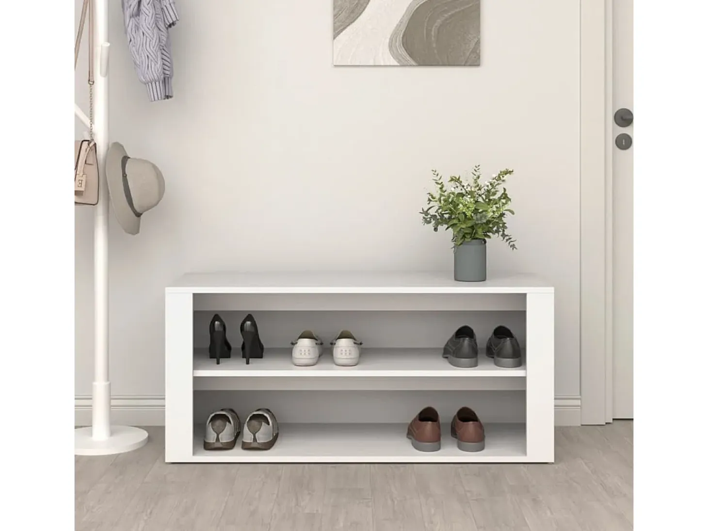 Banco zapatero Macarena 2 estantes blanco 45x100x35 cm
