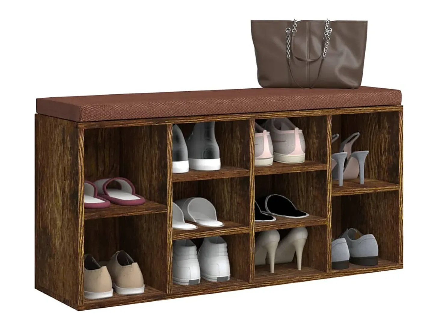 Banco zapatero madera contrachapada roble ahumado 103x30x48 cm ES720725
