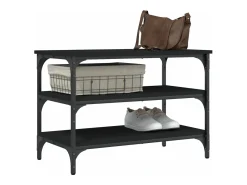 Banco zapatero madera de ingeniería negro 70x38,5x49 cm ES752202