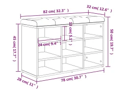 Banco zapatero madera de ingeniería negro 82x32x50 cm