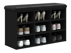 Banco zapatero madera de ingeniería negro 82x32x50 cm