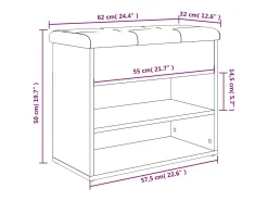 Banco zapatero madera de ingeniería negro 62x32x50 cm