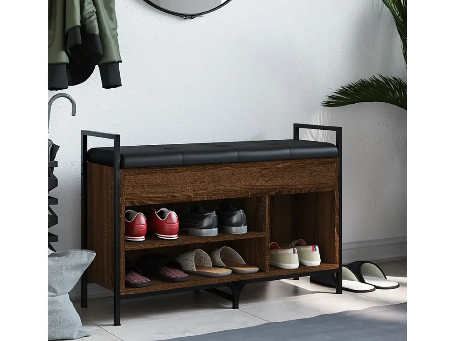 Banco zapatero madera de ingeniería marrón roble 85,5x32x57,5cm ES162239