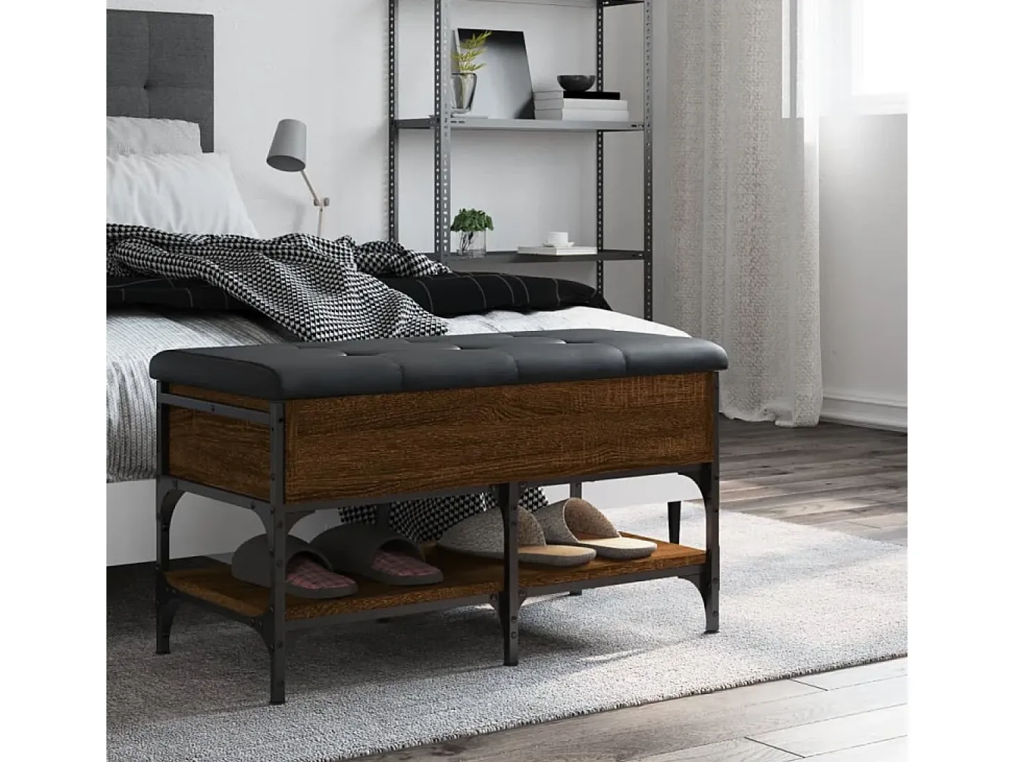 Banco zapatero madera de ingeniería marrón roble 82x42x45 cm ES903870