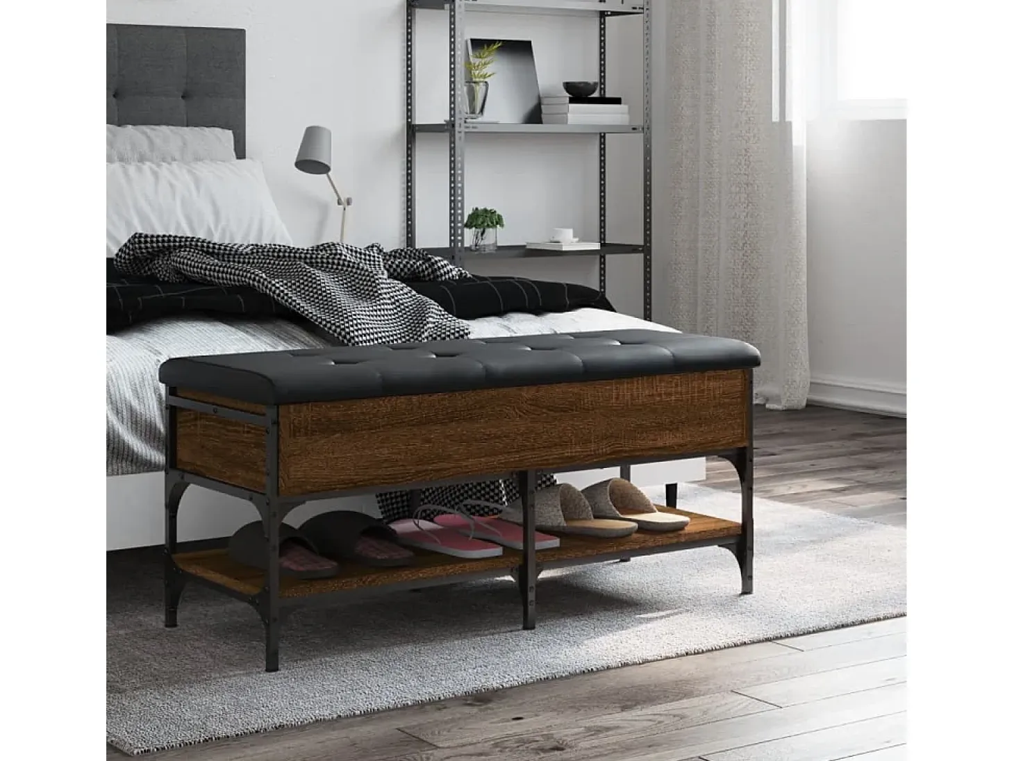 Banco zapatero madera de ingeniería marrón roble 102x42x45 cm ES798894