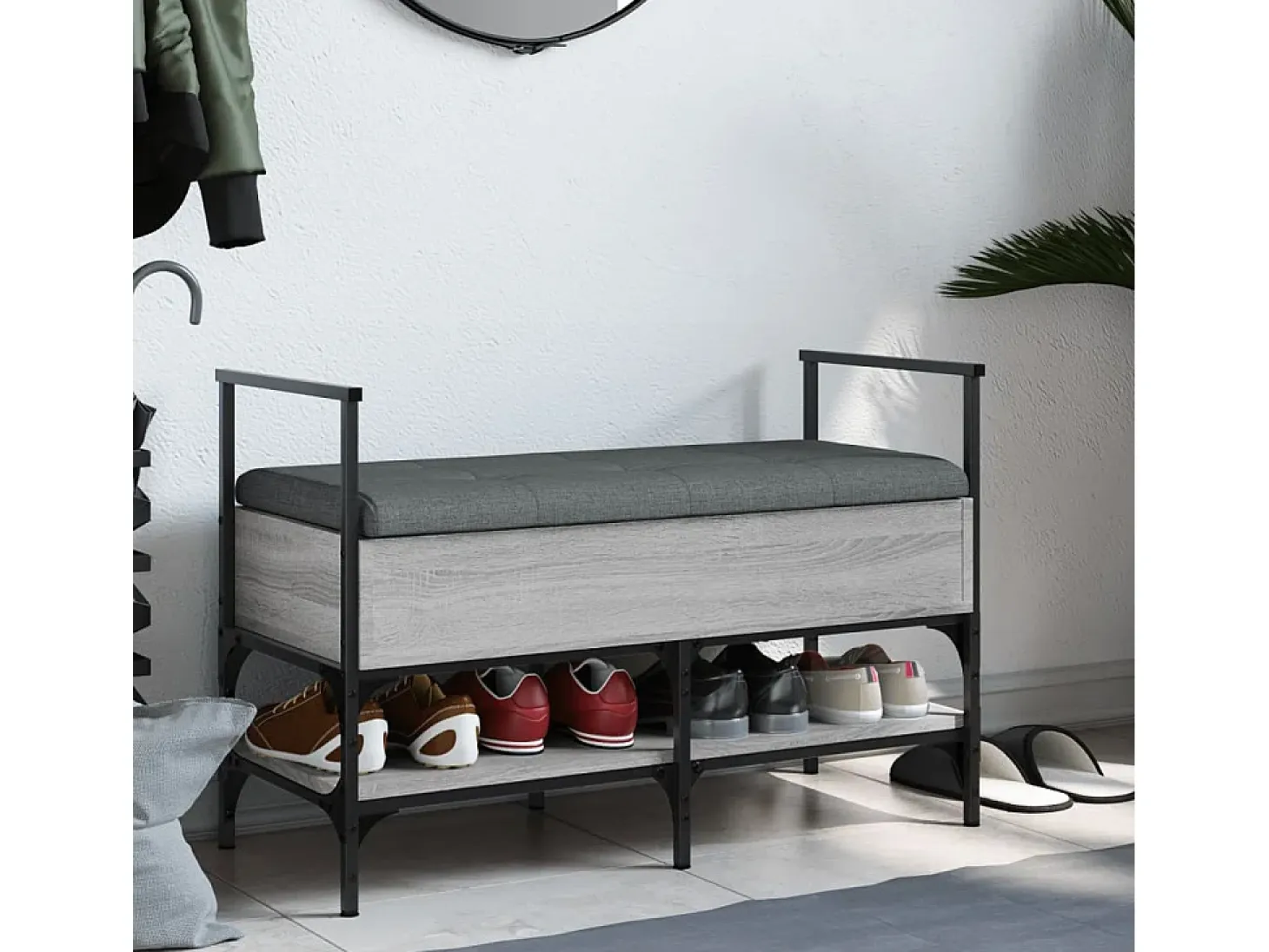 Banco zapatero madera de ingeniería gris Sonoma 85,5x42x57,5 cm ES308017