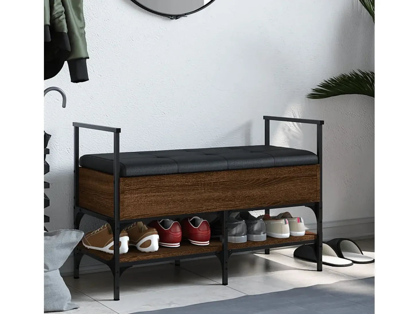 Banco zapatero madera de ingeniería marrón roble 85,5x42x57,5cm ES325295