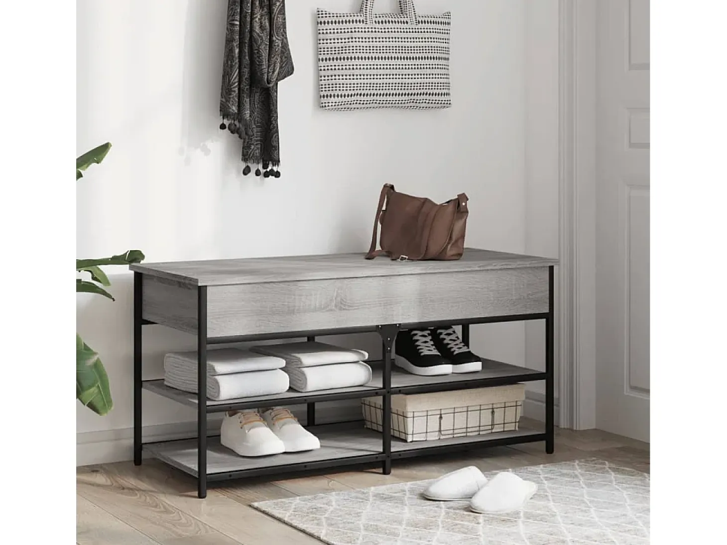 Banco zapatero madera de ingeniería gris Sonoma 100x42,5x50 cm ES210846