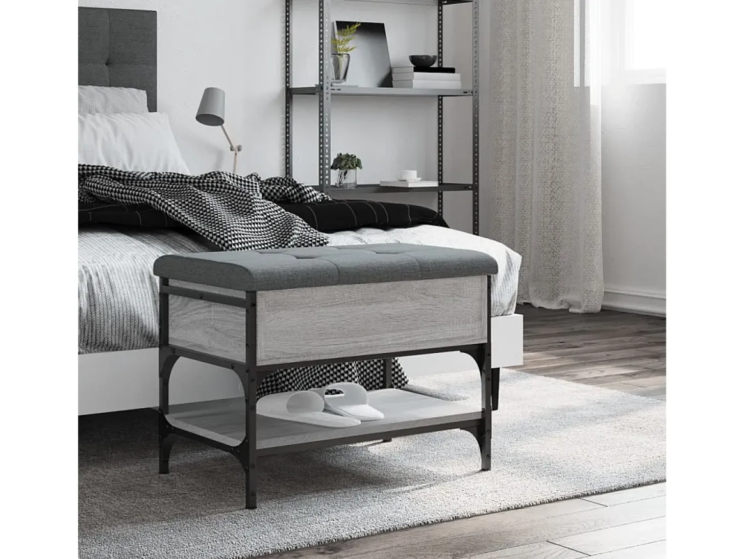 Banco zapatero madera de ingeniería gris Sonoma 62x42x45 cm ES595371
