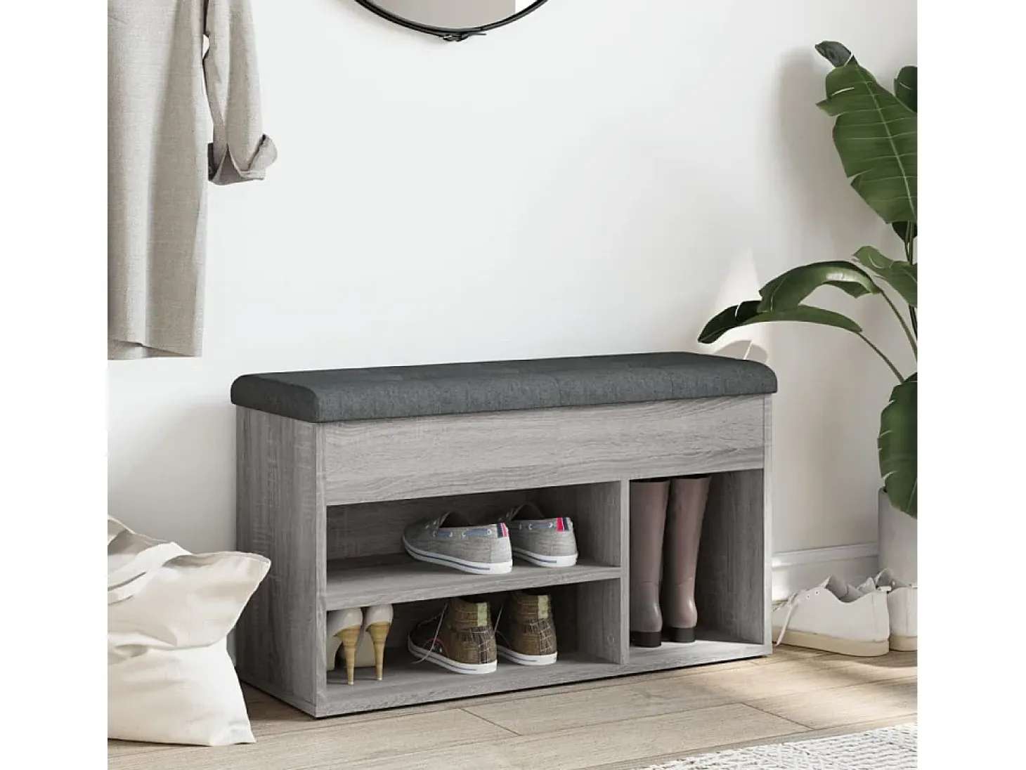 Banco zapatero madera de ingeniería gris Sonoma 82x32x45,5 cm ES401096