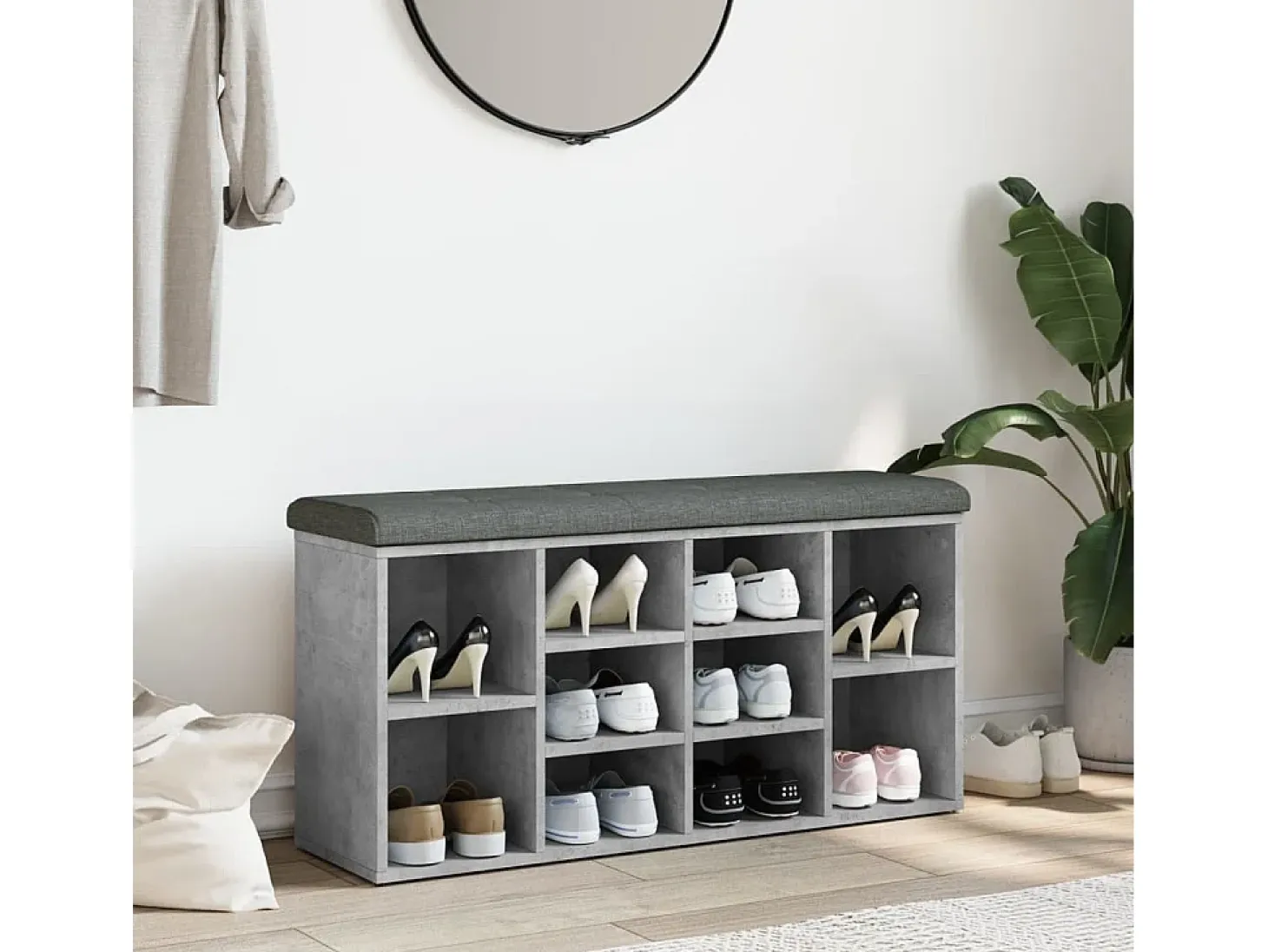 Banco zapatero madera de ingeniería gris hormigón 102x32x50 cm ES789336