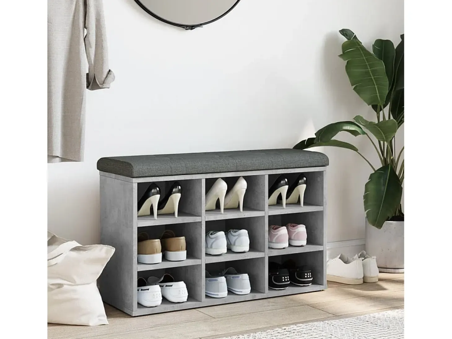 Banco zapatero madera de ingeniería gris hormigón 82x32x50 cm ES163488