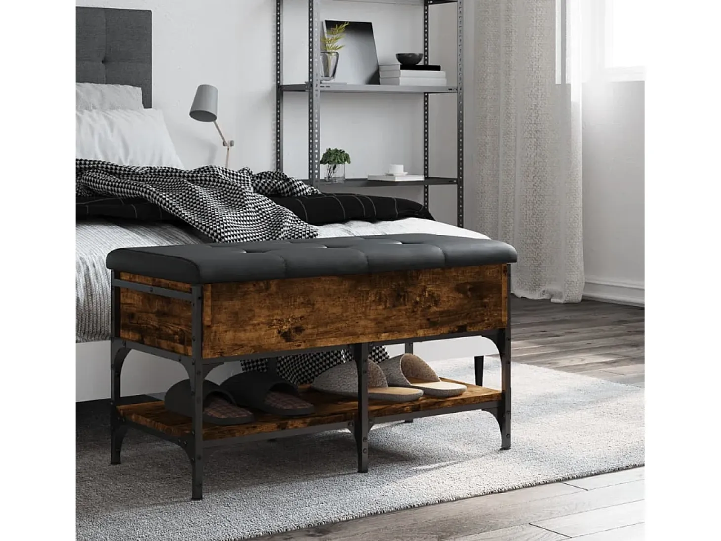 Banco zapatero madera de ingeniería roble ahumado 82x42x45 cm ES597430