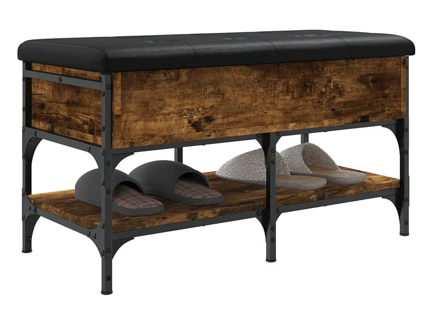 Banco zapatero madera de ingeniería roble ahumado 82x42x45 cm ES597430
