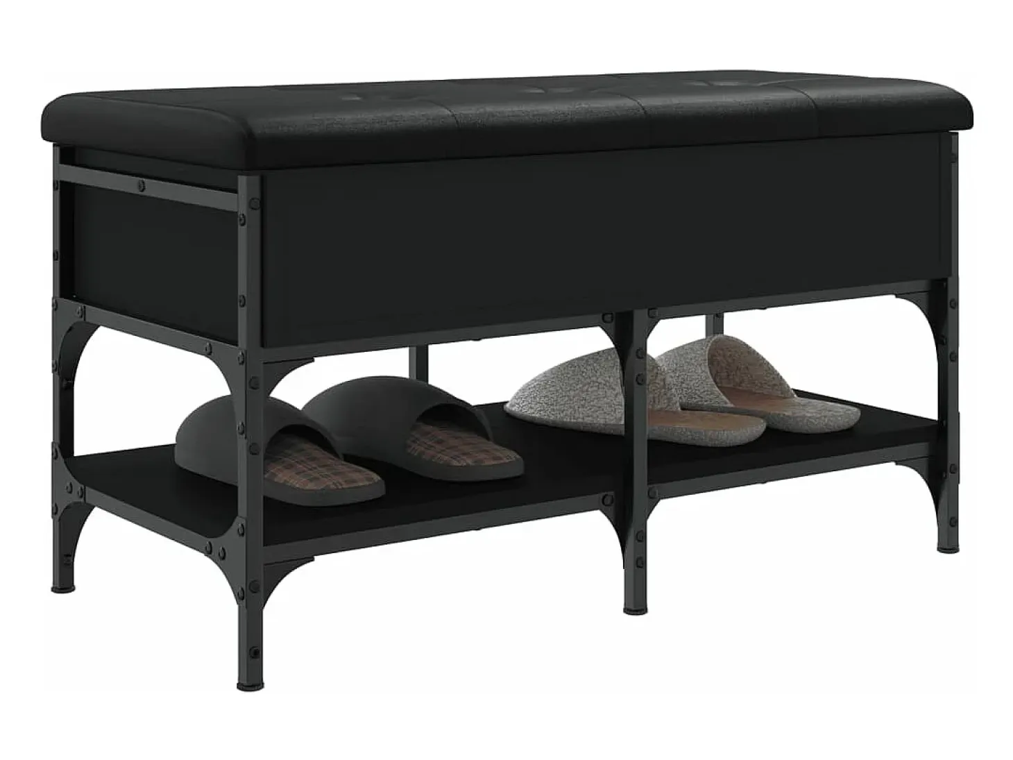 Banco zapatero madera de ingeniería negro 82x42x45 cm ES639315