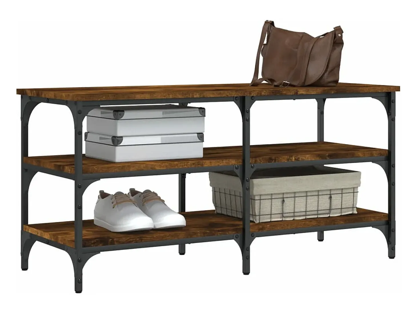 Banco zapatero madera ingeniería roble ahumado 100x38,5x49 cm ES500252