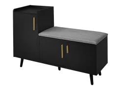 Banco zapatero moderno - 100 x 34 x 68,5 cm - con 3 puertas y cojín - aglomerado - negro