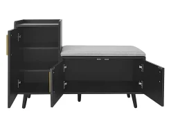 Banco zapatero moderno - 100 x 34 x 68,5 cm - con 3 puertas y cojín - aglomerado - negro