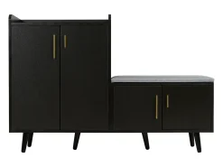 Banco zapatero moderno con 4 puertas y cojín - patas y tiradores de metal - color negro - 120 x 34 x 82 cm