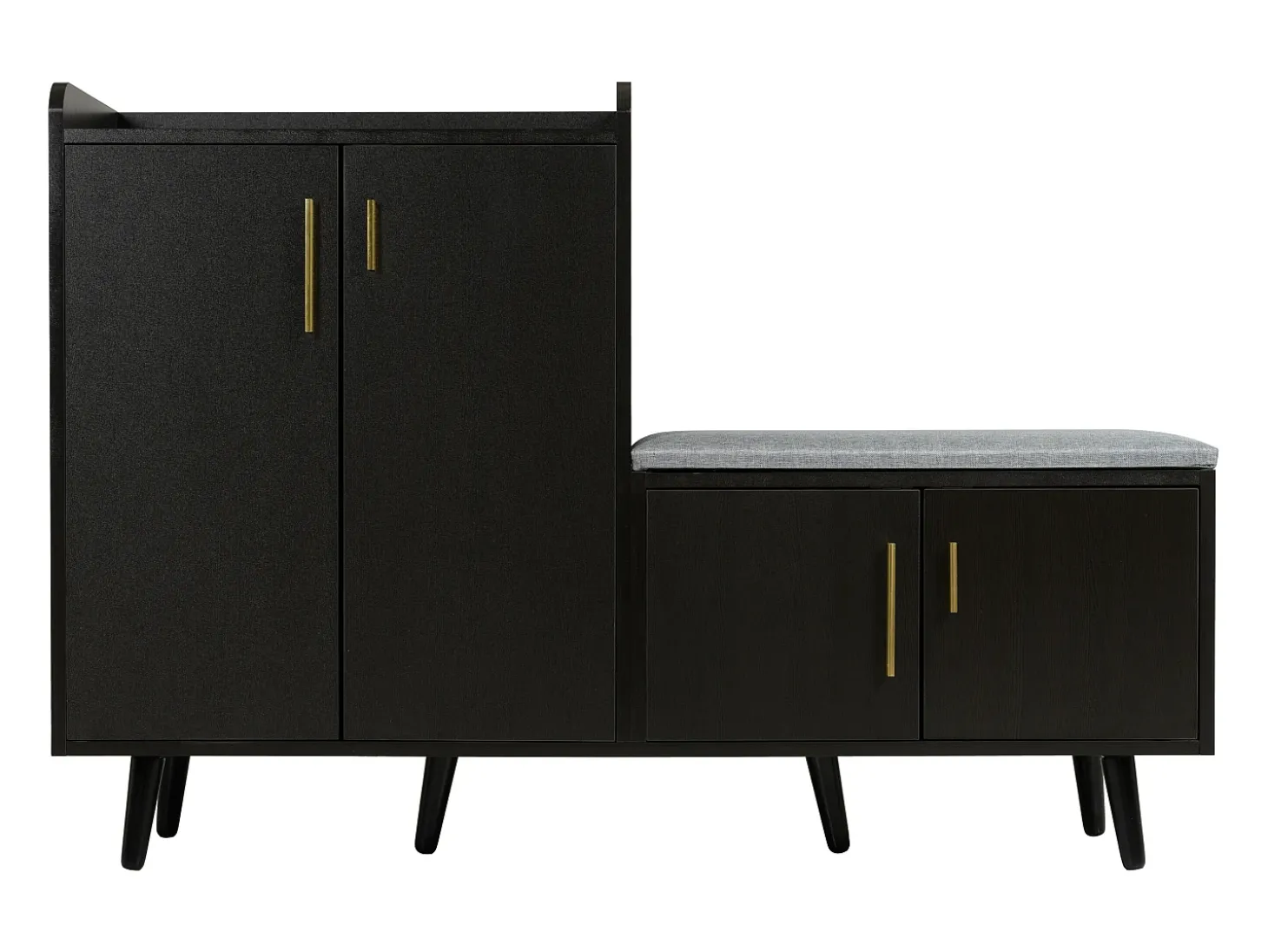Banco zapatero moderno con 4 puertas y cojín - patas y tiradores de metal - color negro - 120 x 34 x 82 cm